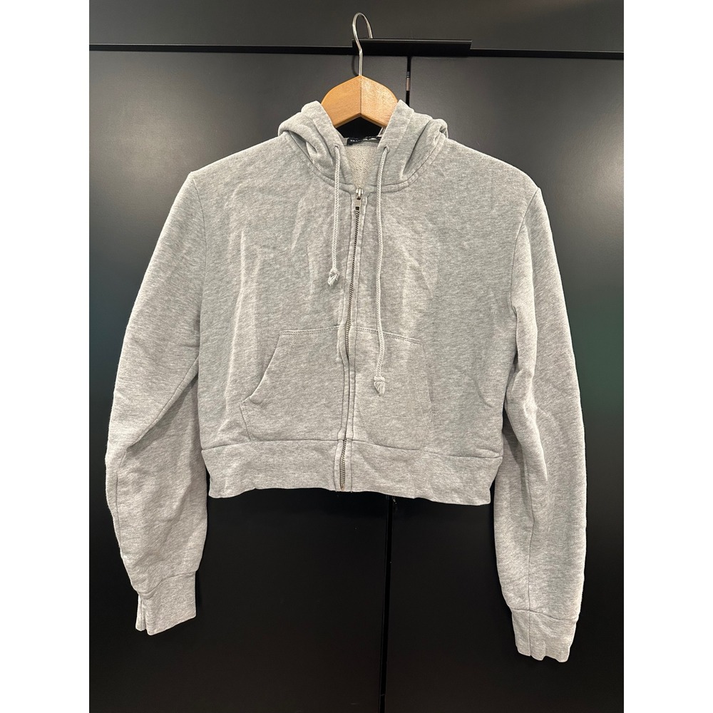 Brandy Melville Grey Cropped Zip Up Hoodie One Size Heather Grey Sweatshirt